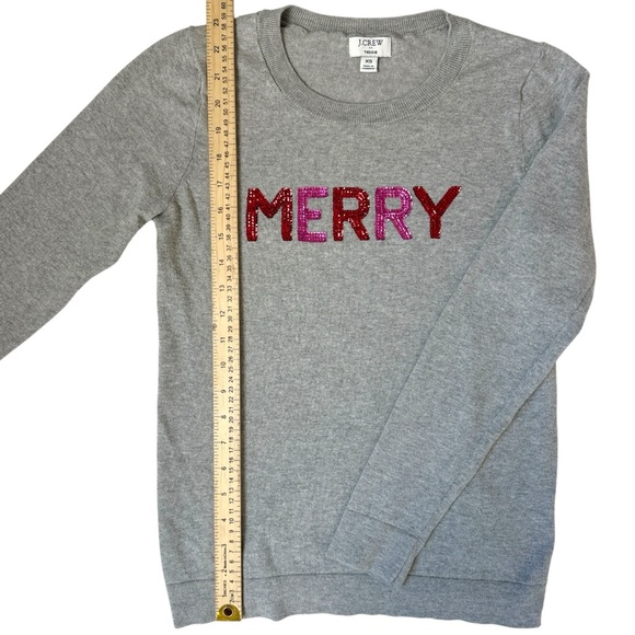 J.Crew Merry Sequin Christmas Sweater XS Pullover Grey Red Pink Holiday Outfit - Picture 7 of 9